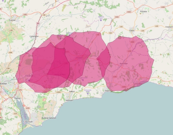 10km drive distance network buffers